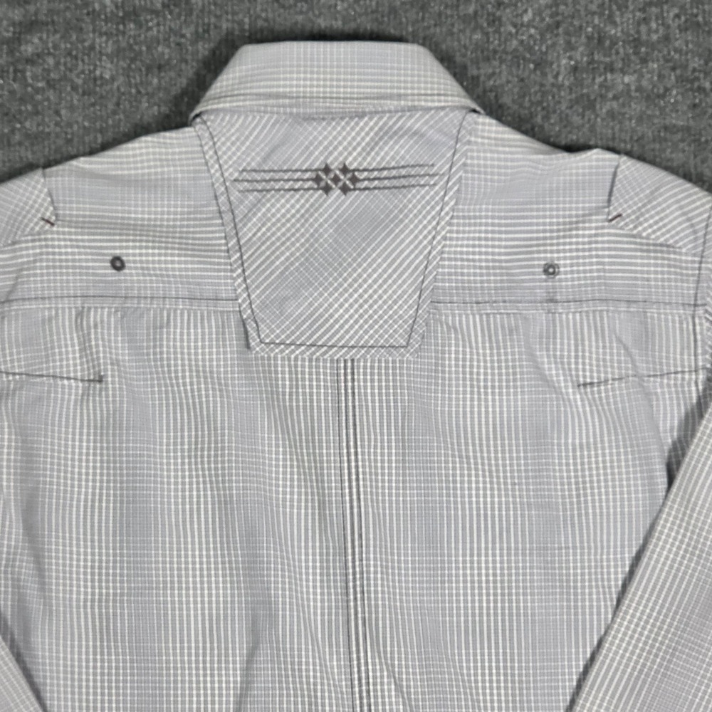 7 Diamonds Mens Grey Micro Check Western Button Down Shirt Med Embroidered Yoke - Picture 4 of 10